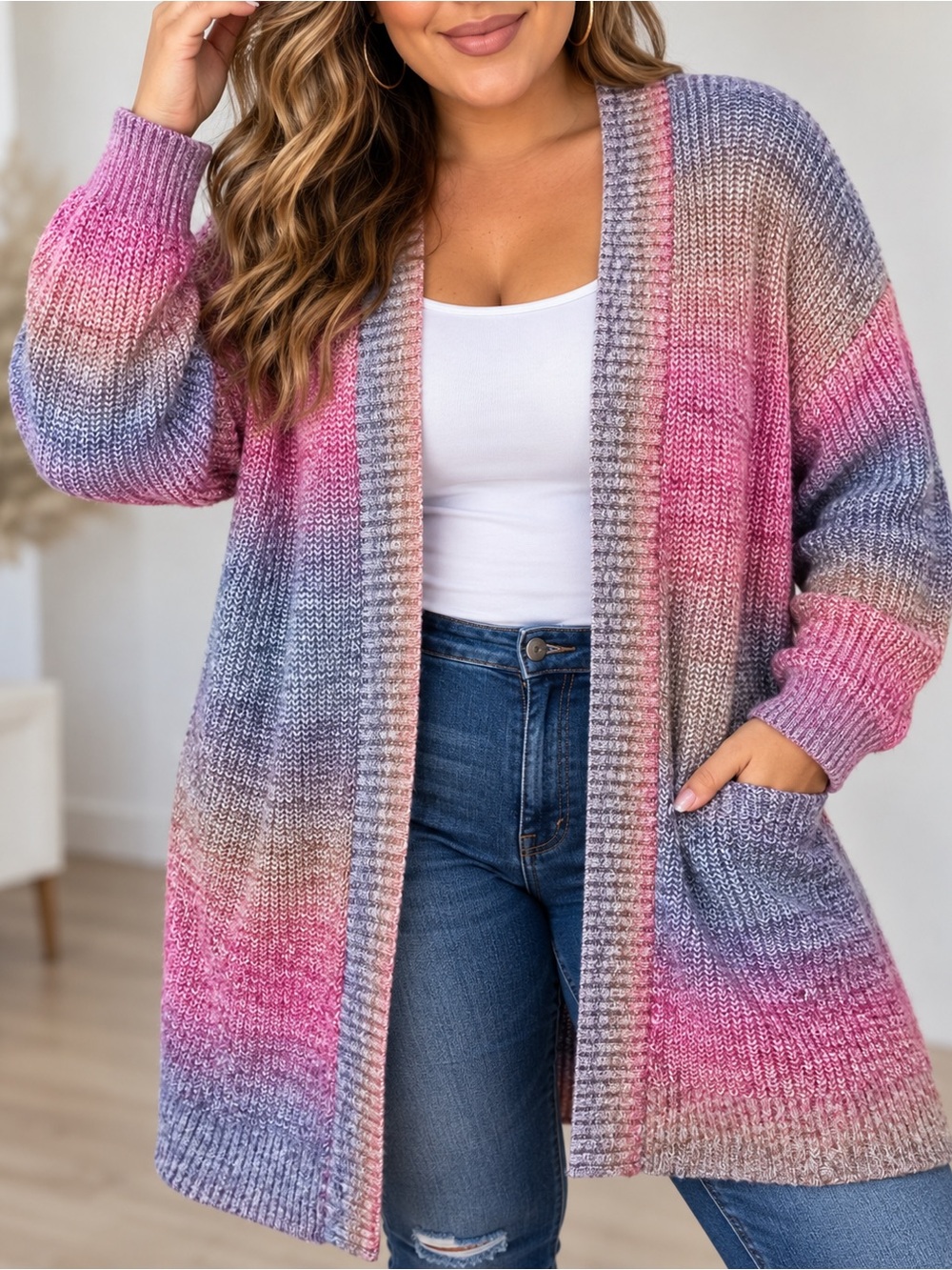 Torrid Multicolor Pink & Purple Ombre Open Front Cardigan Sweater Size 2